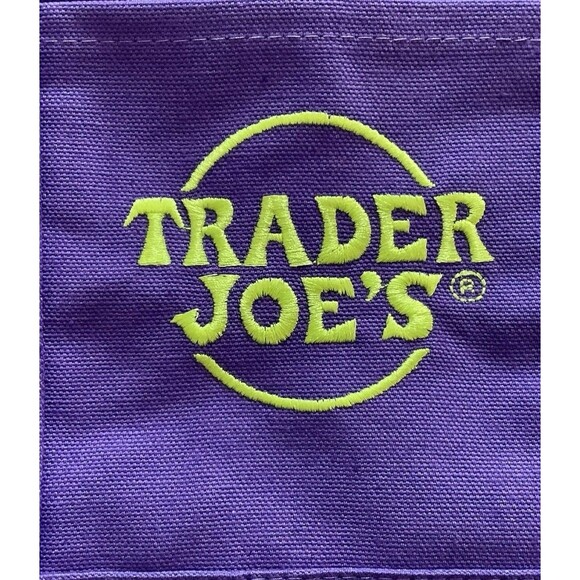 Trader Joe's Halloween Canvas Mini Tote Bag Purple With Green Stitching New - Picture 4 of 4